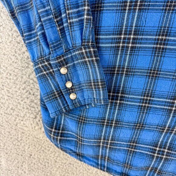 Wrangler Shirt Mens Large Blue Plaid Flannel Wrancher Western Pearl Snap Cowboy - Picture 7 of 13